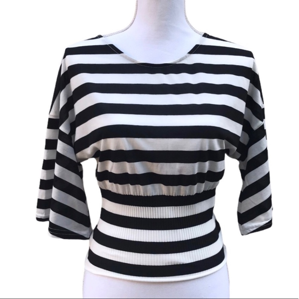 Zara Short Sleeve Striped Scoop Neck Top Small
